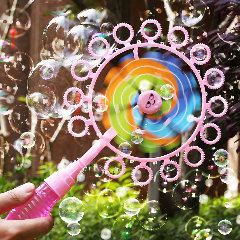 悦希风车泡泡机手持泡泡枪棒玩具ttt蓝色泡泡风车5包浓缩液泡泡
