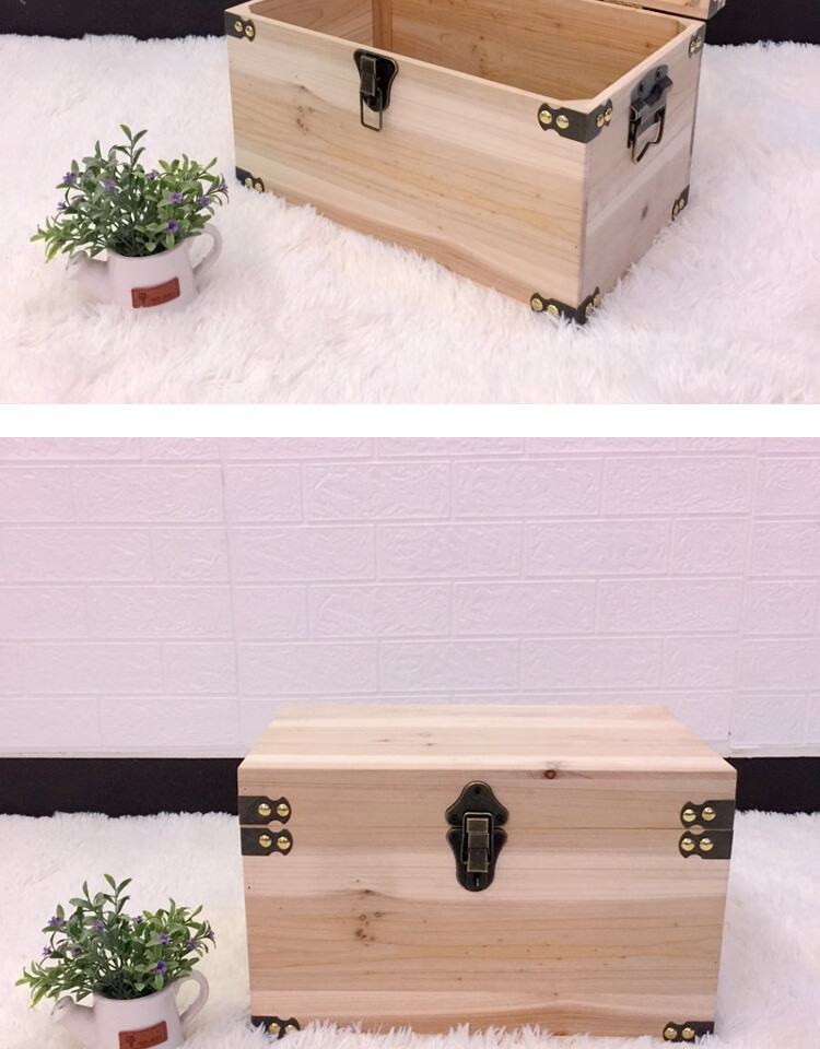 锁实木盒定制仿古箱子装饰旧木箱超大号储物箱收纳箱 环保无漆原木色