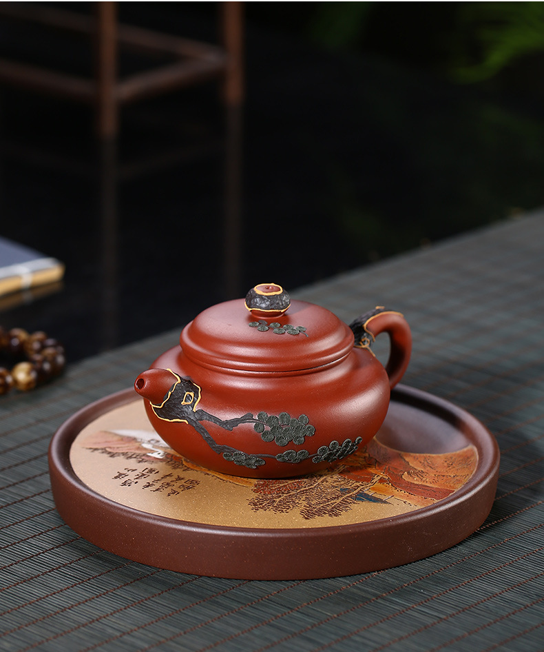 观恭宜兴原矿紫砂壶大红袍泥松纹仿古茶壶手工制茶具【图片 价格 品牌