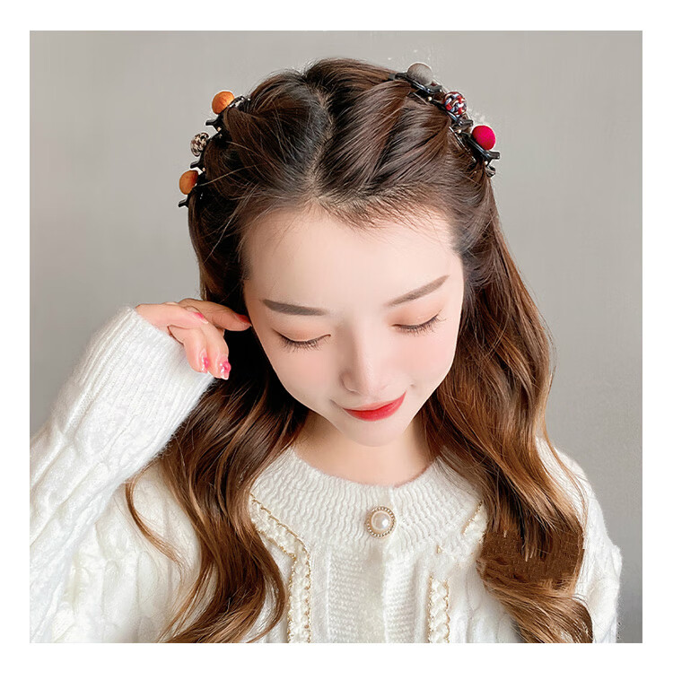 鸭嘴夹毛毛球侧边编发发夹女网红刘海碎发夹子头饰发卡玲珑2件套