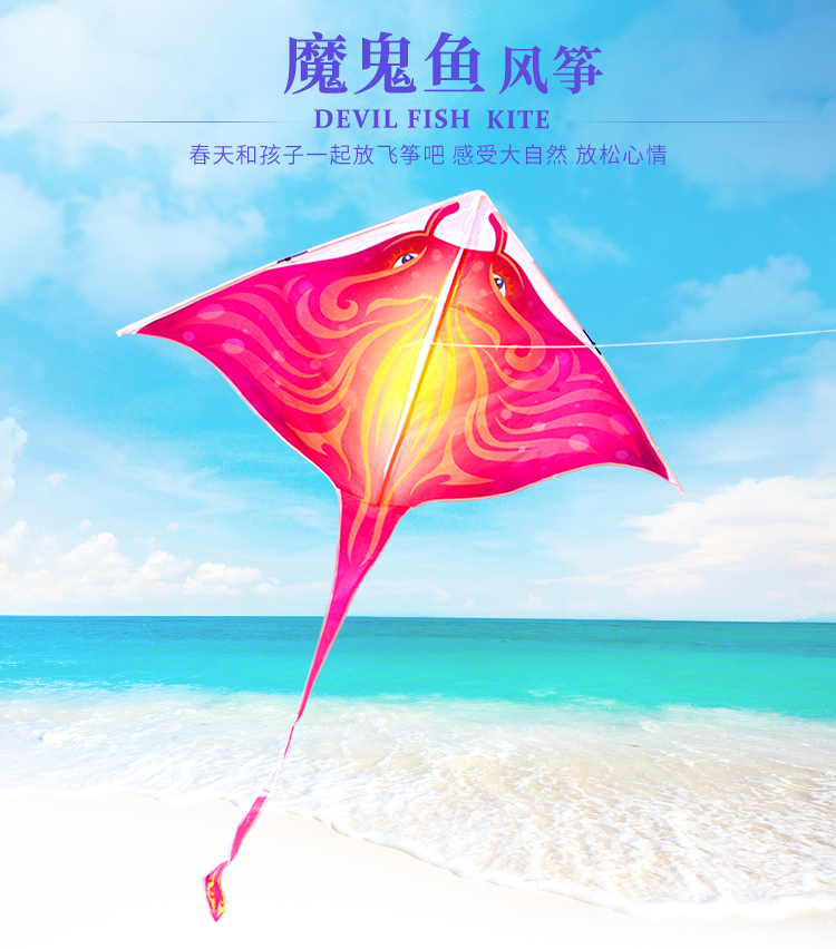 易飞大型风筝大人专用长尾卡通风筝 魔鬼鱼风筝黑色 260米线轮【图片