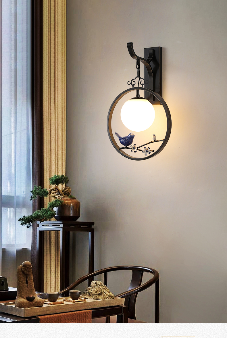 御宜新中式全铜壁灯客厅背景墙灯卧室床头灯中国风禅意茶室别墅阳台