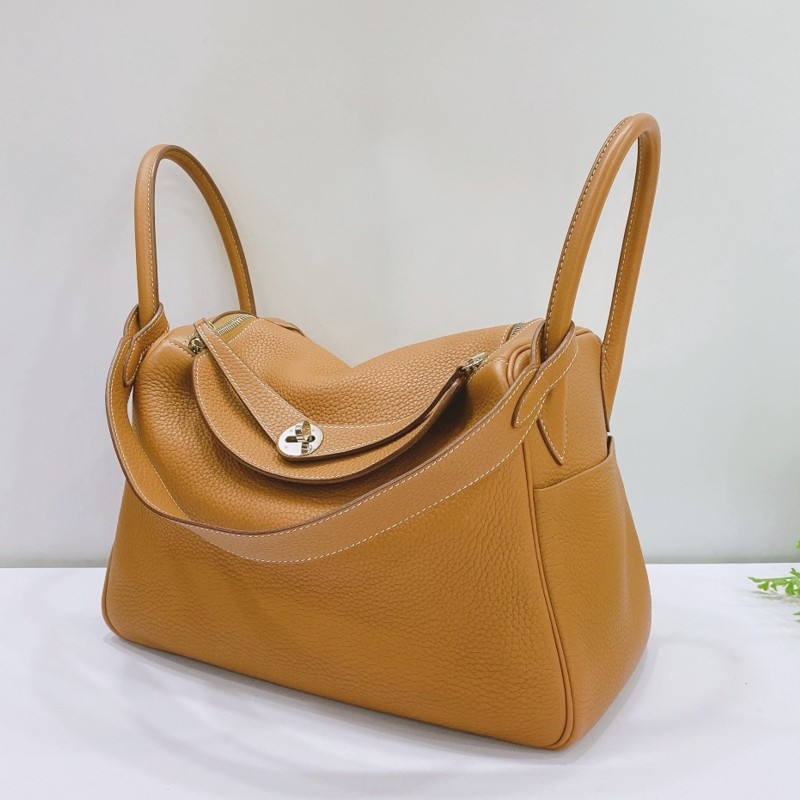 二手95新hermes爱马仕lindy30系列金棕色t刻togo皮女士手提肩背包