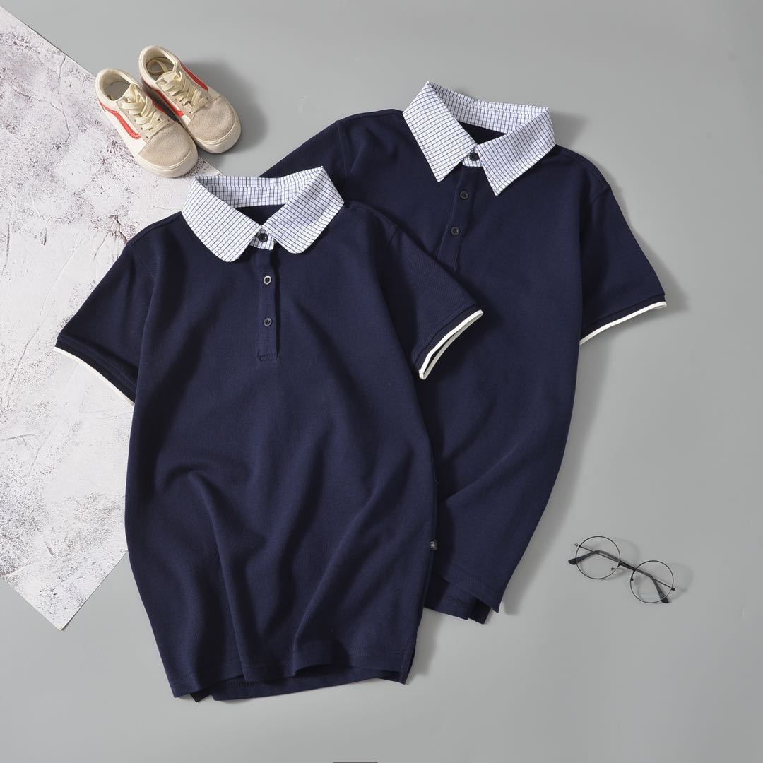 济南历下校服初中生短袖恤衫男女英伦学院藏蓝夏季休闲舒筱艳hxm7997