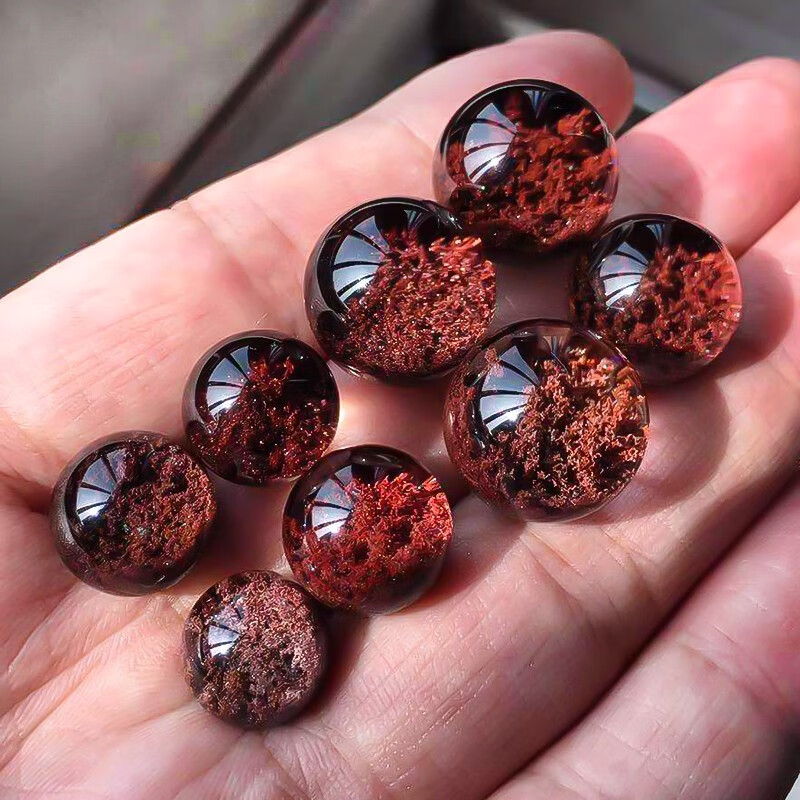 红幽灵散珠聚宝盆单珠圆珠无孔diy多宝手链配珠红幽灵聚宝盆8mm单颗