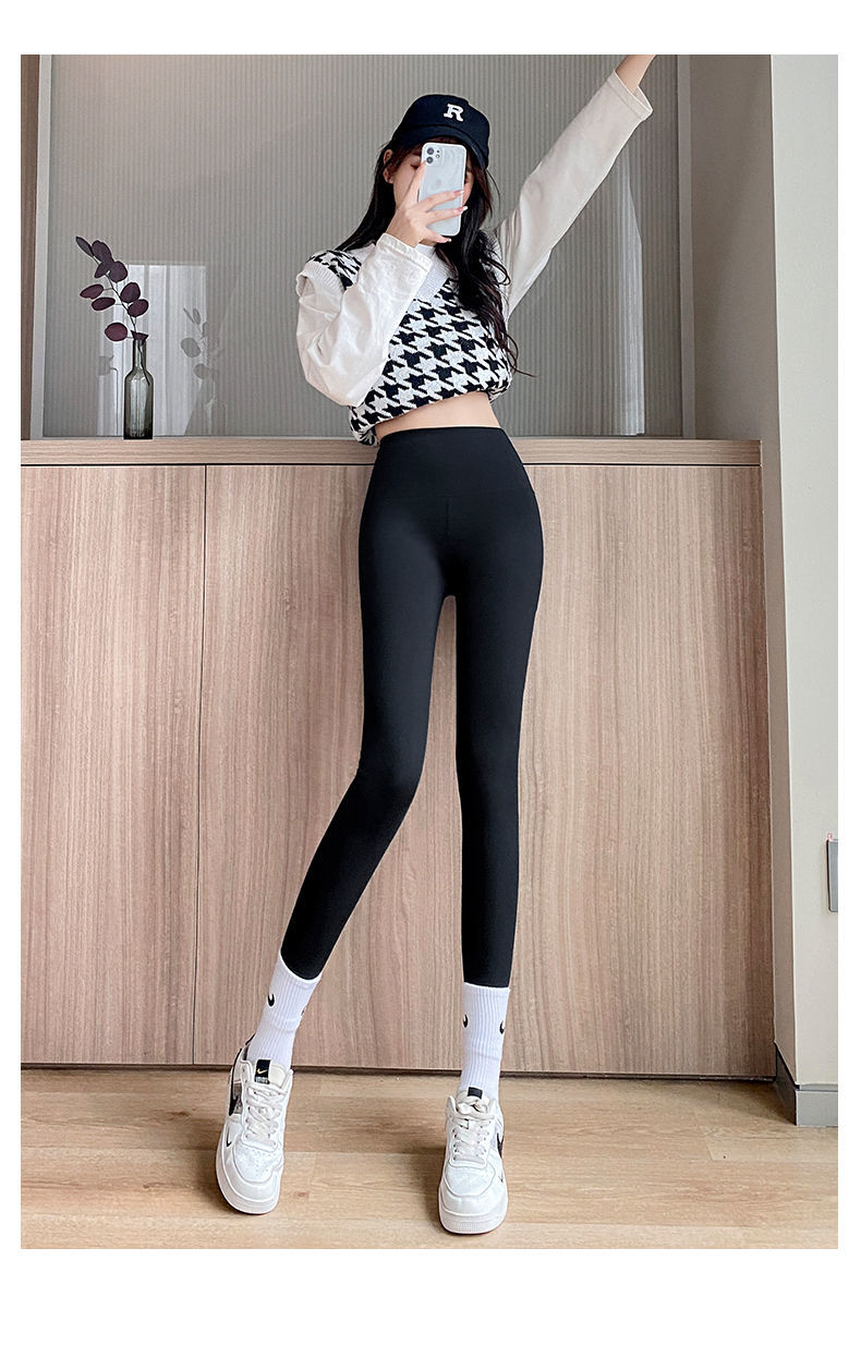 打底裤女鲨鱼皮裤女加绒加厚春秋季新款外穿收腹提臀裤小黑裤芭比裤