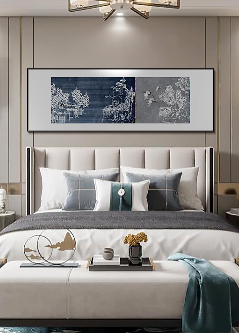 艺美吉舍新中式卧室装饰画中国风床头画茶室飞鹤水墨画横幅酒店样板房