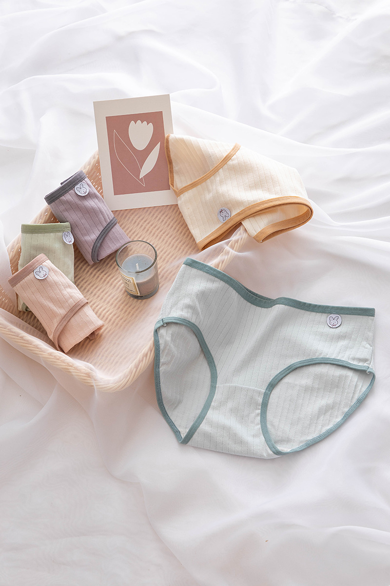 奢和2条装日系少女内裤纯棉裆透气清新可爱女生中腰三角裤头肤色果绿m