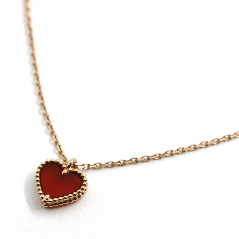 梵克雅宝vca 项链18k玫瑰金女士红色爱心红玉髓项链vcarn59n00链长40