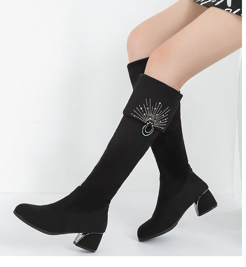 小个子女生长筒靴冬天长靴女不过膝盖一鞋三穿靴子女秋冬加绒显瘦腿