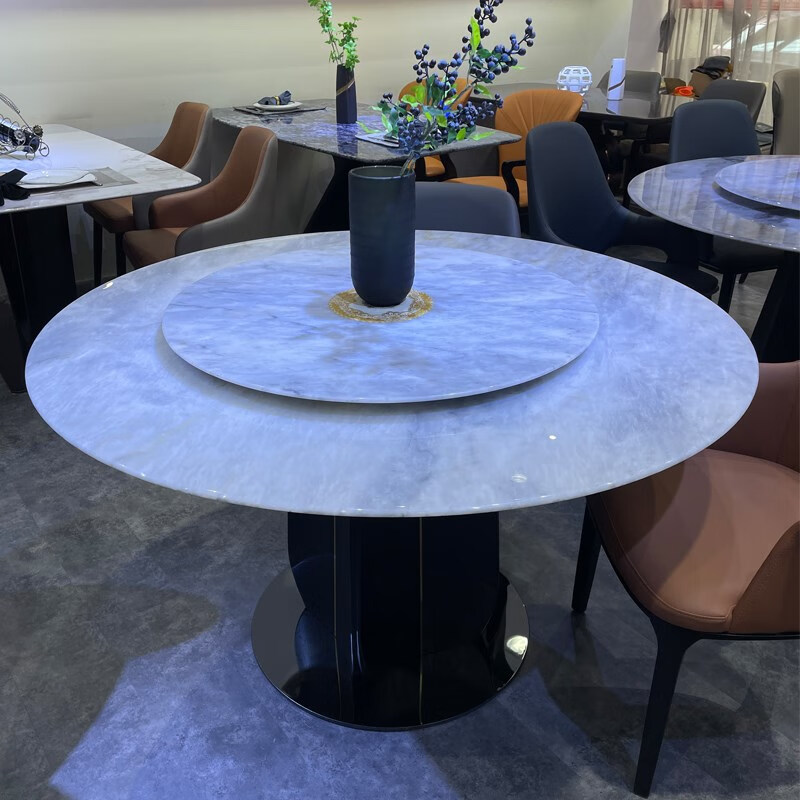 可狄 大理石餐桌圆桌微晶石家用简约饭桌桌椅彩晶石天然酒店餐厅轻奢