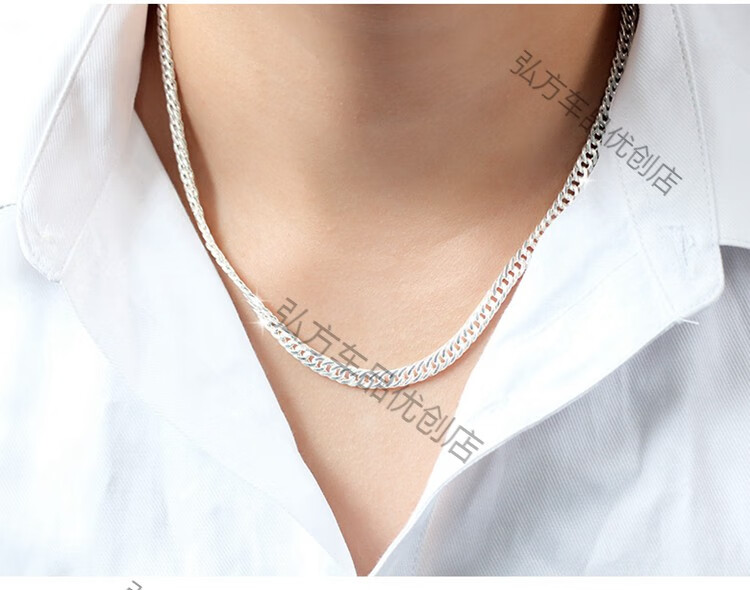 老鳯祥同款纯银990项链男女马鞭链双扣平链简约银饰纯手工纯银送男友