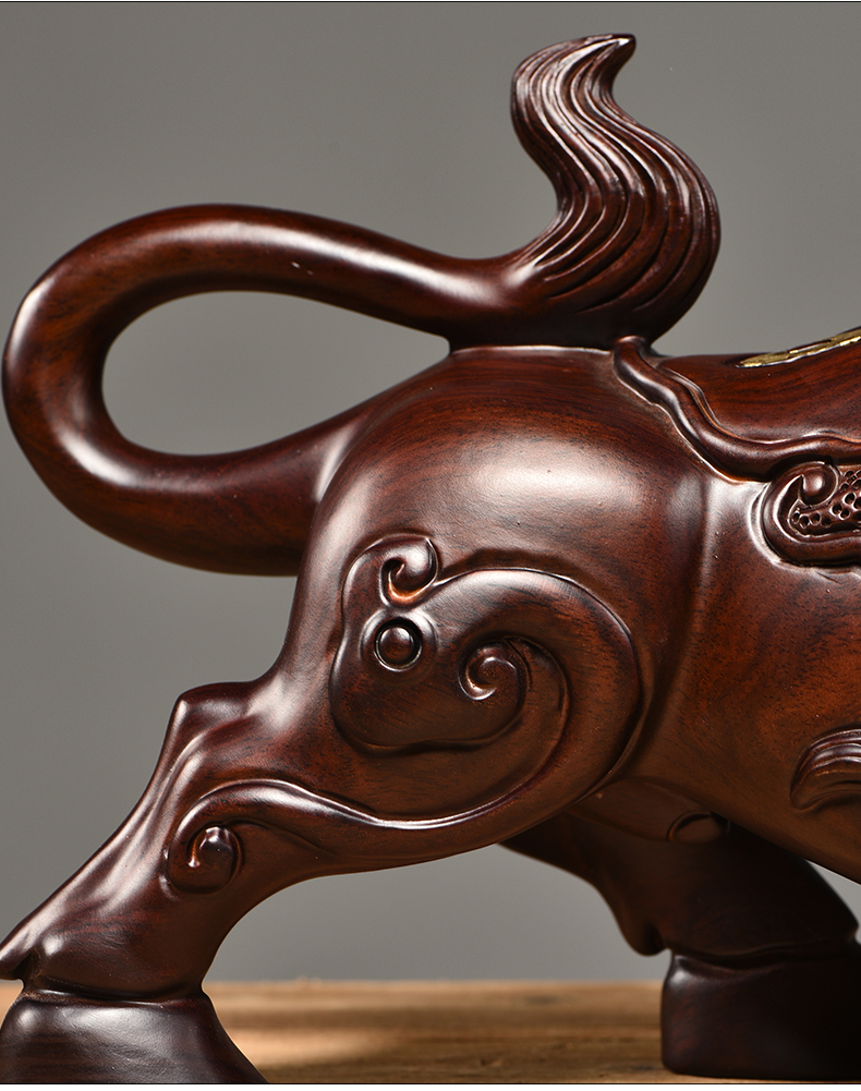 今轩堂黑檀木雕牛摆件牛气冲天红木家居客厅实木装饰办公室华尔街牛