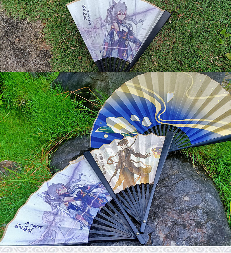 曼影现货 动漫原神里绫华扇子cosplay同款双面洒金折扇子游戏周边漫展