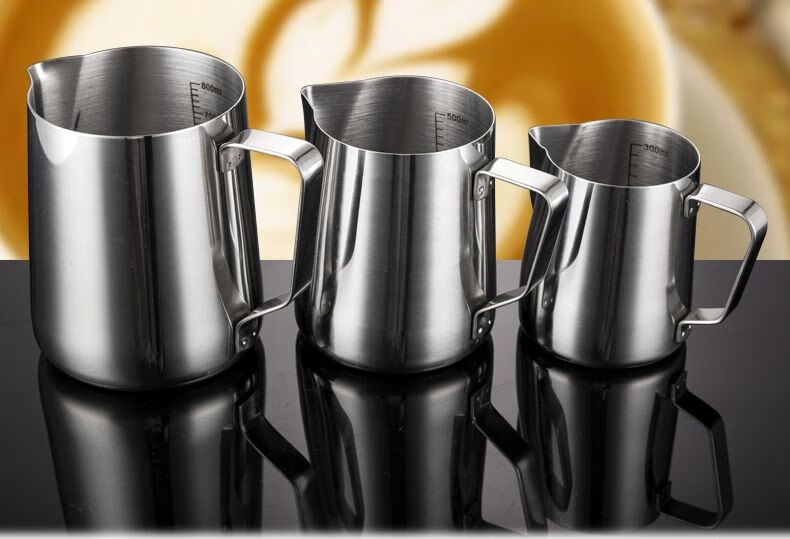 京选推荐304不锈钢尖嘴拉花杯带盖带刻度量杯咖啡拉花缸打奶泡杯咖啡