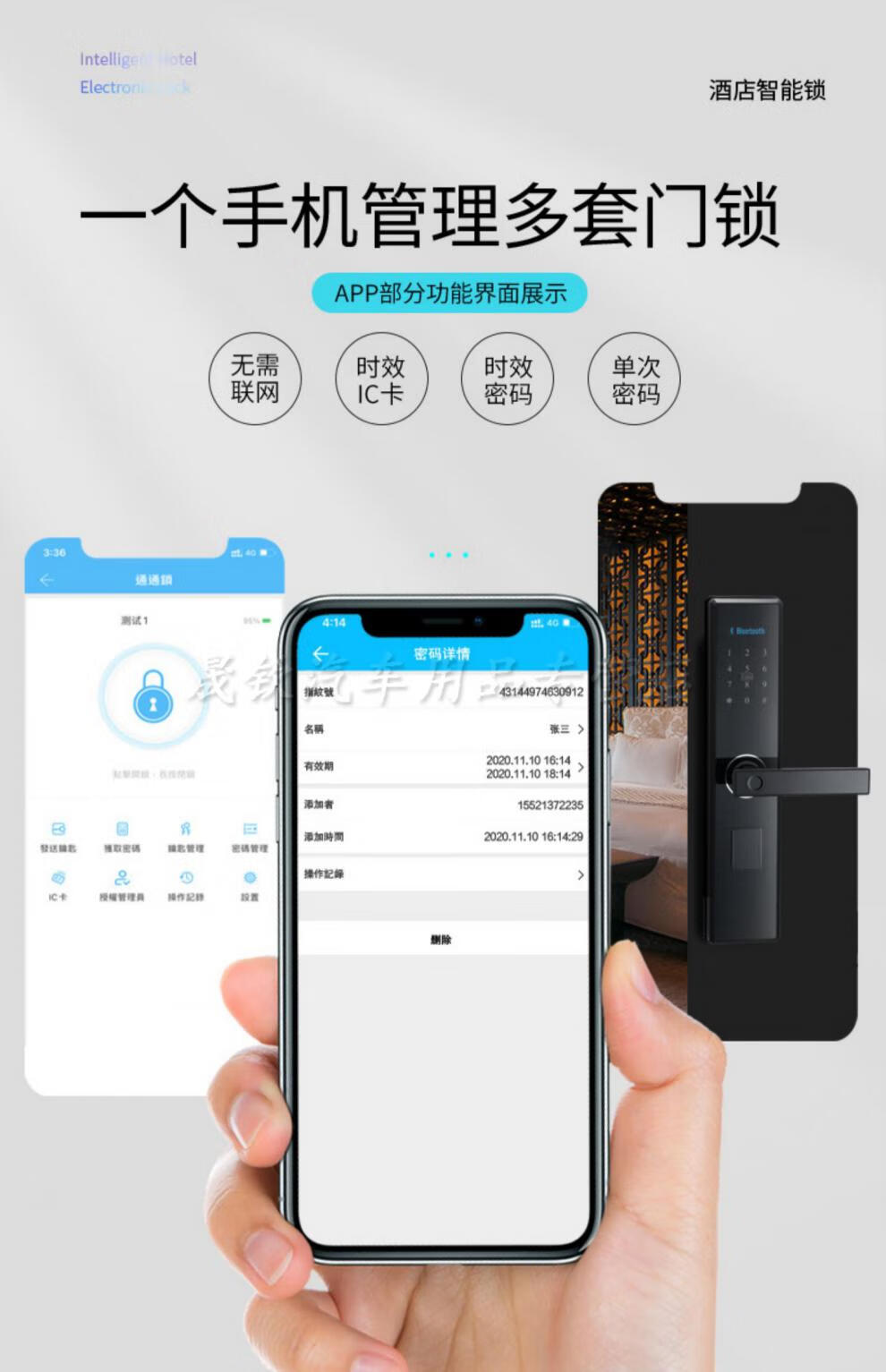 酒店门锁宾馆刷卡锁公寓密码锁民宿木门智能磁卡锁电子感应通通锁 方