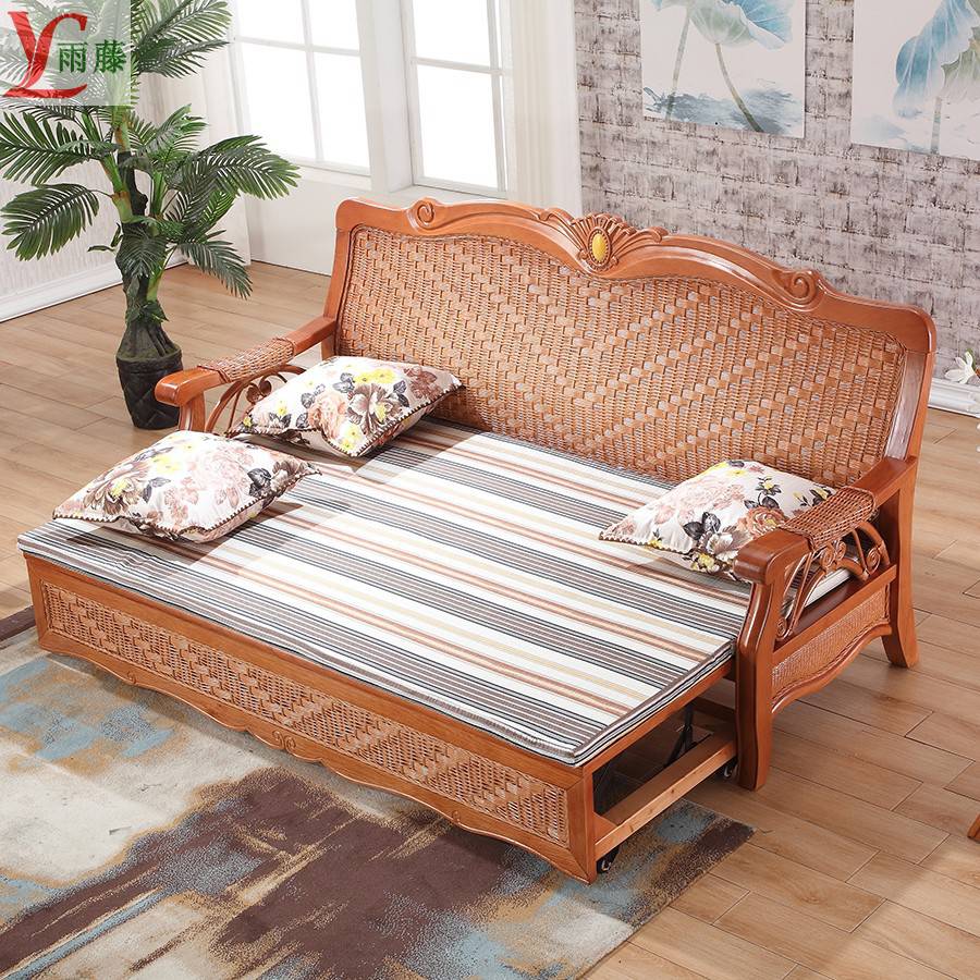 藤木沙发床 真藤沙发床藤椅多功能沙发滕编小户型折叠两用沙发三人
