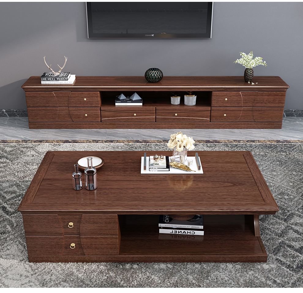 组合胡桃木电视柜简约现代电视机柜子矮柜地柜客厅家具图片色电视柜