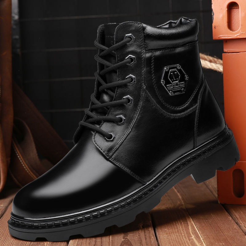 执择马丁靴男皮靴子男冬季加绒保暖雪地靴男户外男士棉鞋5539黑色真