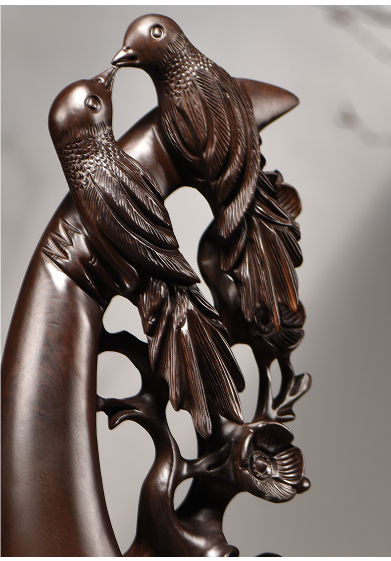 思古黑檀木雕喜上眉梢摆件实木雕刻工艺品动物花鸟喜鹊家居客厅办公室