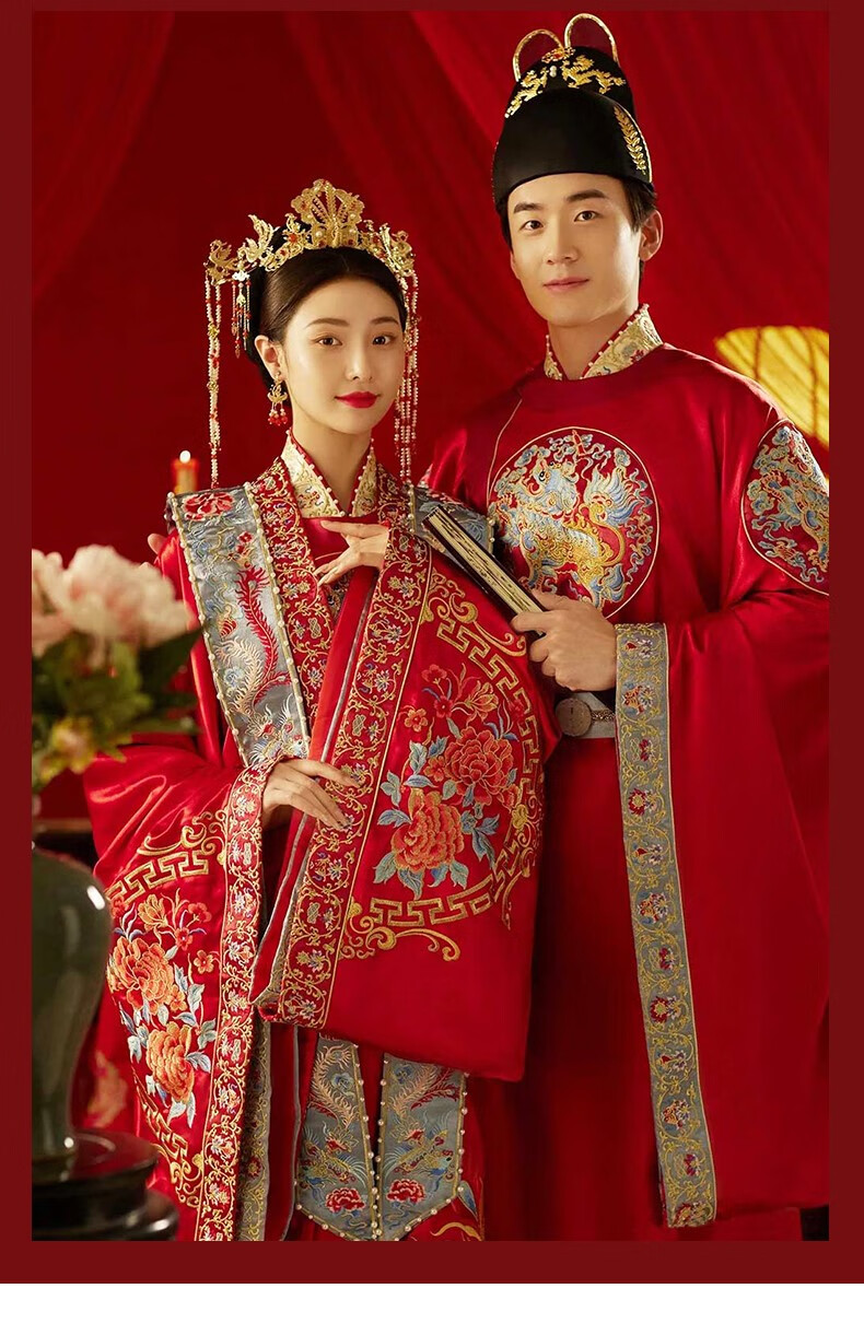 明制婚服中国风汉服古装嫁衣结婚礼服大气凤冠霞帔情侣秀禾服 n-085