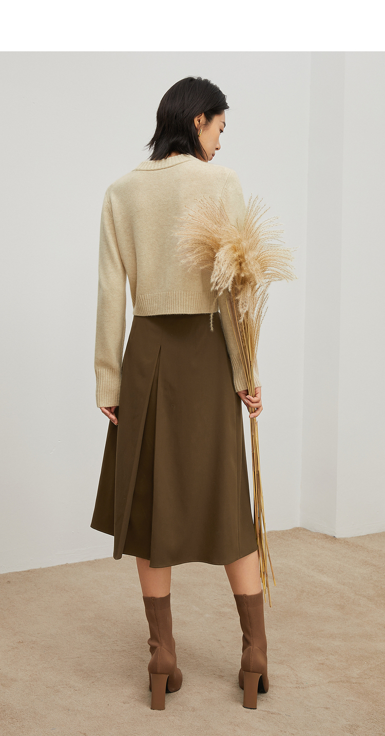 mm麦檬2021秋季新款一片式褶裙气质中长款高腰a字半身裙5c9140991深