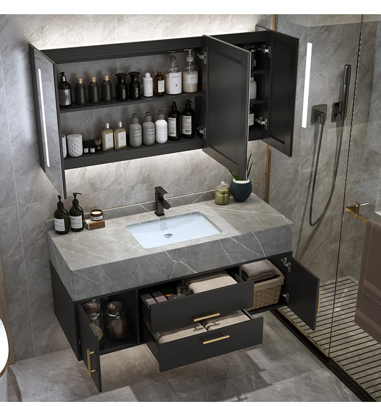 银枪轻奢高端岩板一体盆浴室柜组合现代简约卫生间洗漱台洗手台盆洗脸