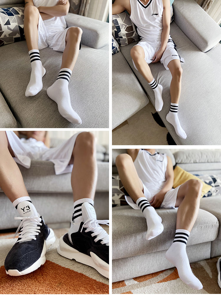 篮球袜春夏男学生跑步健身白球袜中筒3杠红杠白袜新款3双装颜色可混