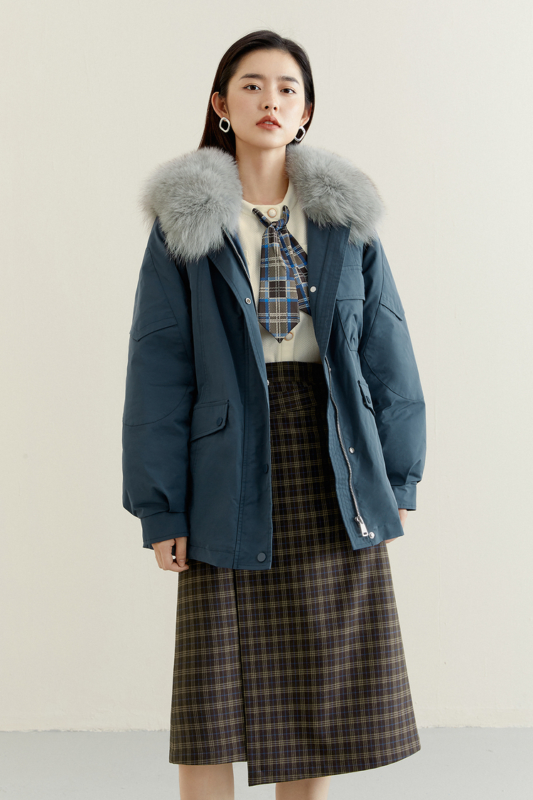 商场同款诗凡黎雾霾蓝羽绒服女2021新款冬季中长款派克服3cb282481雾