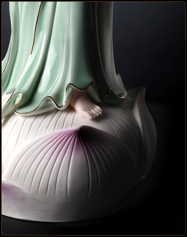 戴玉堂 青瓷观音菩萨佛像摆件 步步生莲陶瓷坐莲观世音娘娘家用供奉