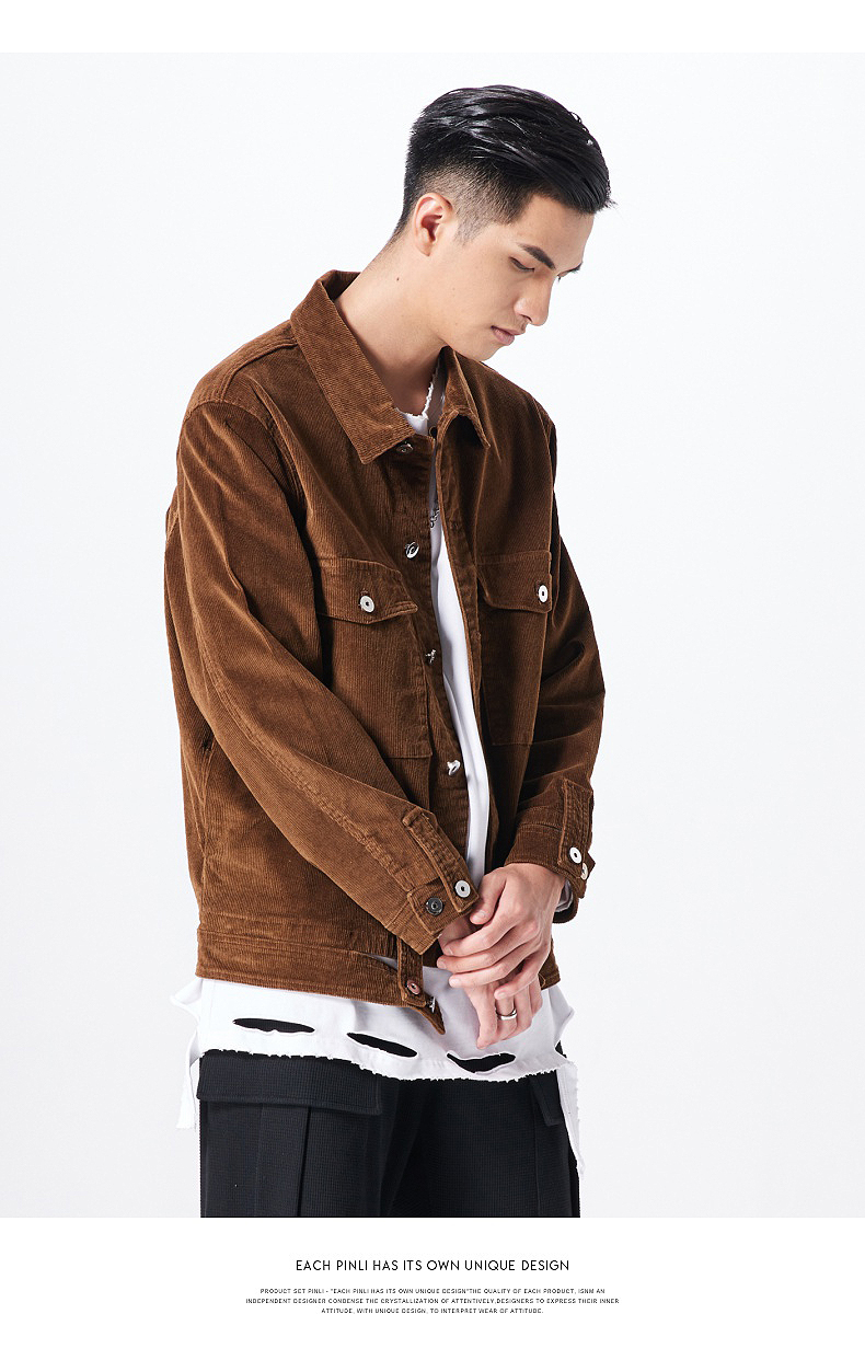 pinli品立夹克男外套2021秋季新款灯芯绒翻领时尚休闲男士上衣男装