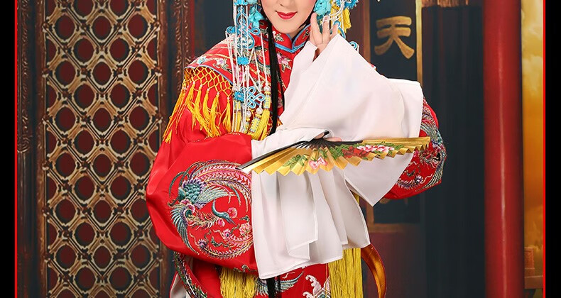 京剧戏剧演出凤冠霞帔新娘娘杨贵妃醉酒戏服刺绣绉勾女蟒 黄色 五凤
