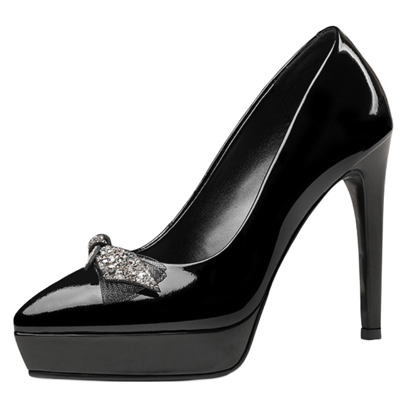 恨天高时尚t台欧美复古浅口尖头黑色女鞋蝴蝶结性感床上夜店宴会单鞋