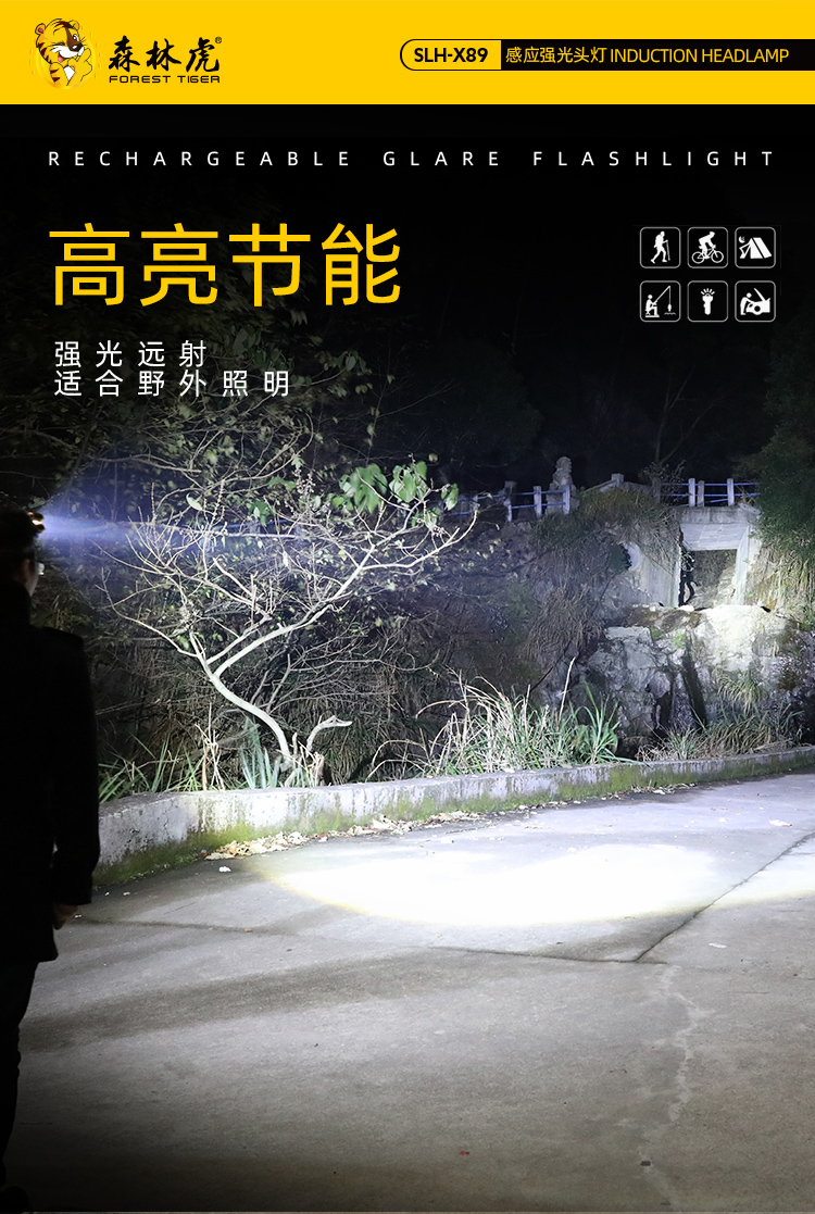 x89 强光头灯头戴式探照灯家用远射头戴式矿灯可充电手电筒钓鱼户外 x