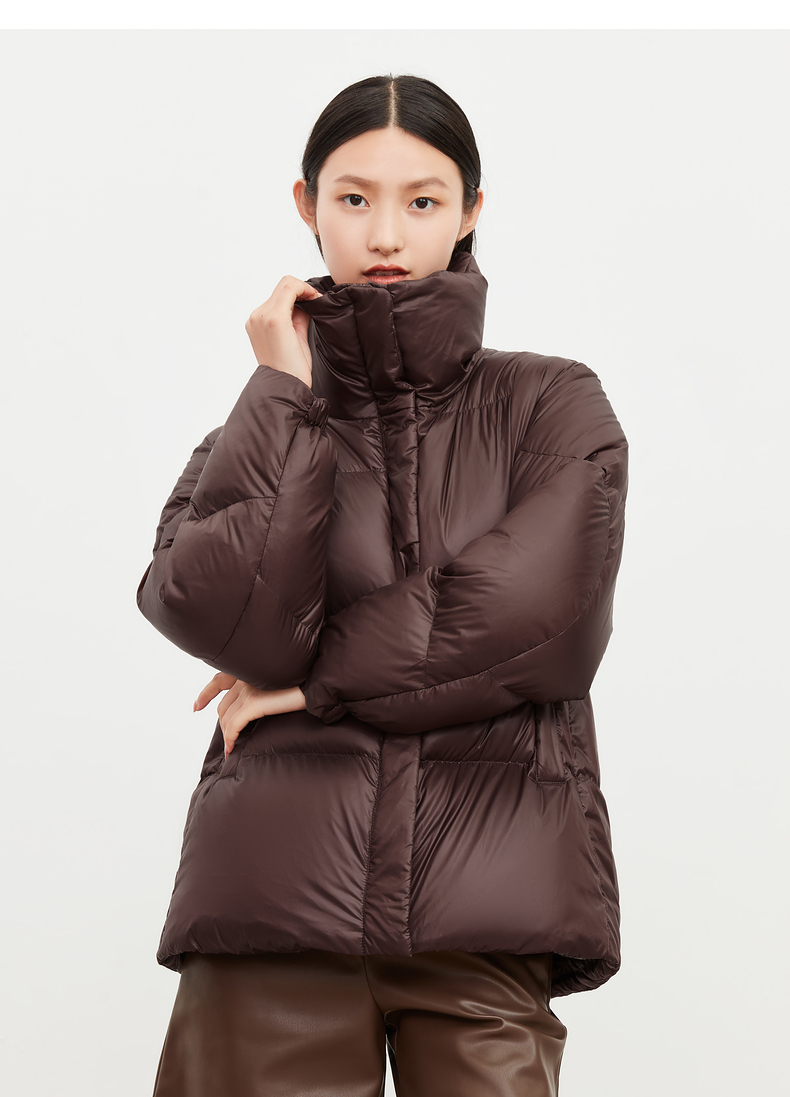 巧克力咖啡色立领休闲短款小个子女羽绒服 咖啡 l【图片 价格 品牌