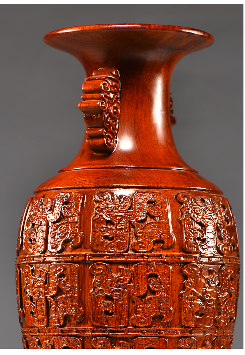 思古木雕花瓶摆件中式客厅插花红木家居装饰实木摆设乔迁送礼工艺品