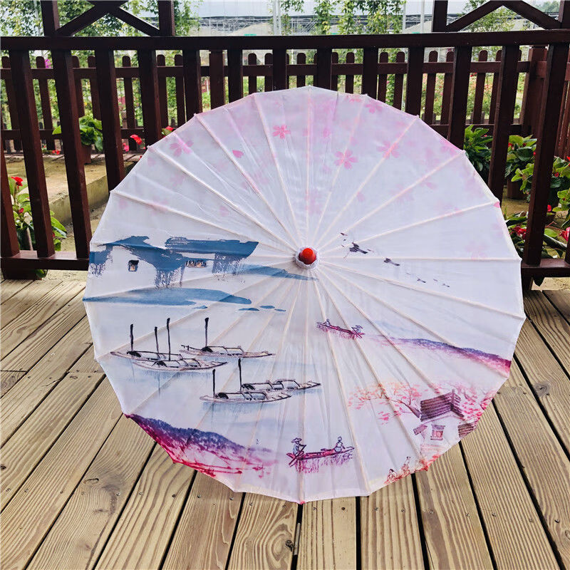 古代古装古风防雨防晒舞台装饰演出跳舞伞古典绸布伞舞蹈伞 仙鹤荷花