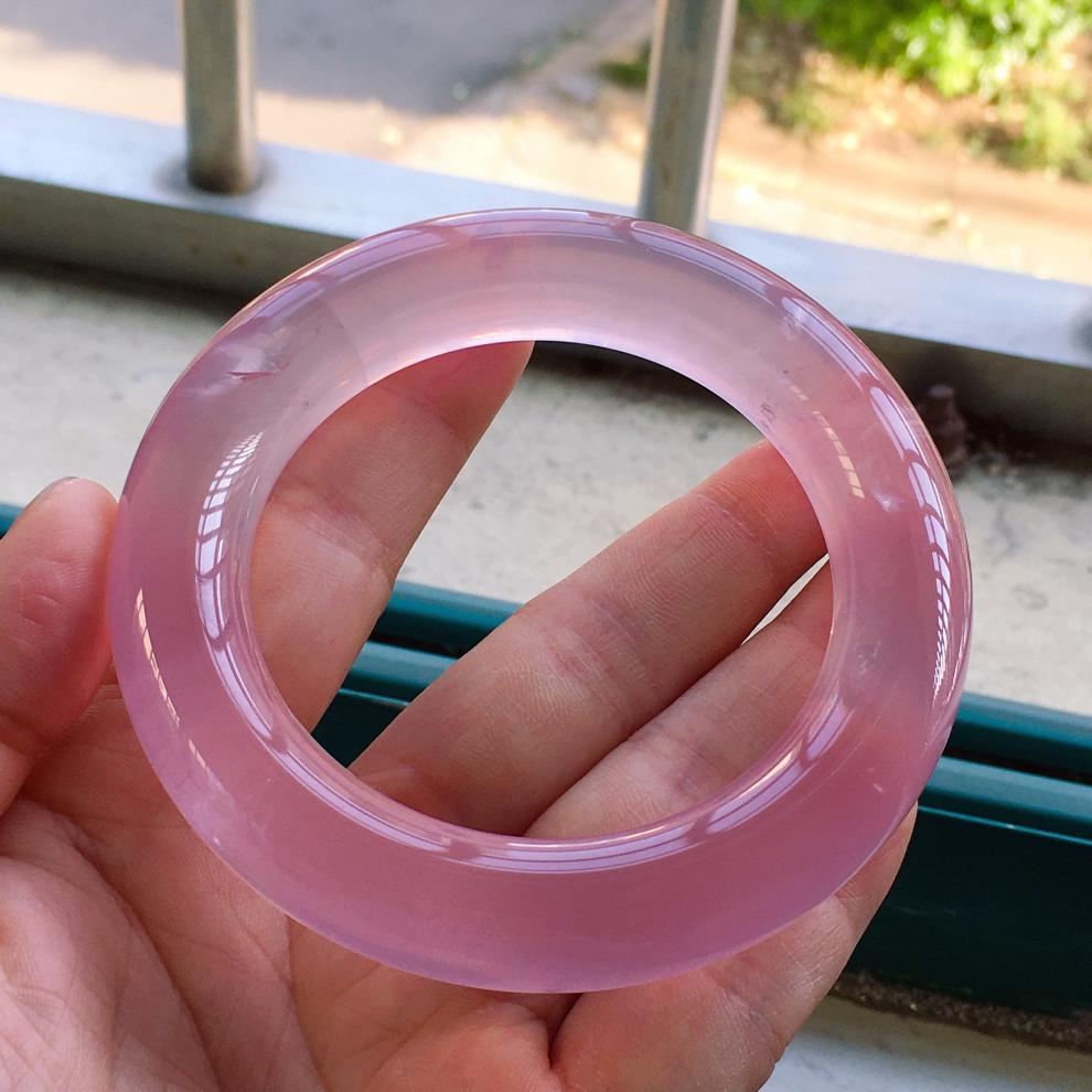 古珍粉晶手镯莫桑比克星光粉晶水晶镯子胖圆条59内径一物一图送长辈