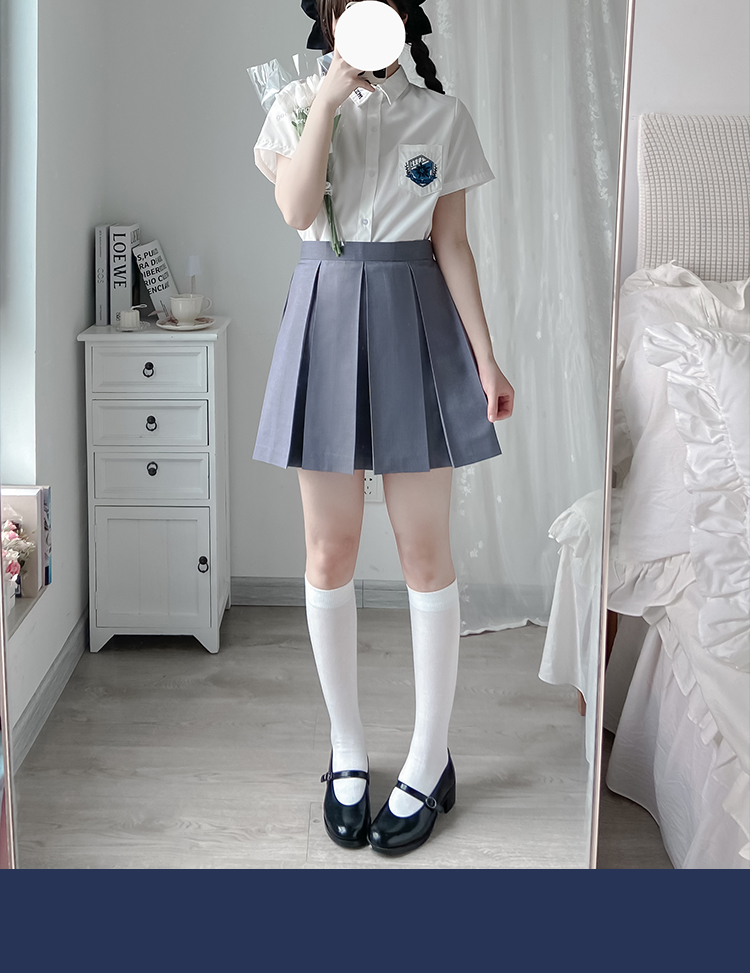 jk正版jk制服裙箱褶裙8箱褶学生校供感纯色tr面料半身裙八箱褶天蓝色s