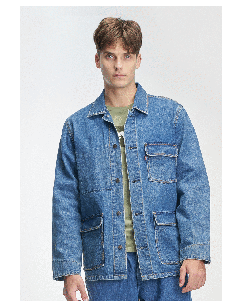 levis李维斯男士蓝色纯棉翻领宽松舒适时尚休闲牛仔夹克外套a