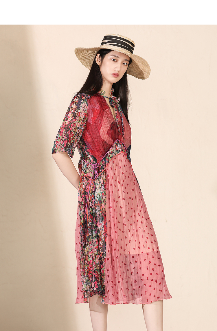 达衣岩舒适轻薄长款2022年夏季新品碎花花边连衣裙女 骑兵绿 l【图片