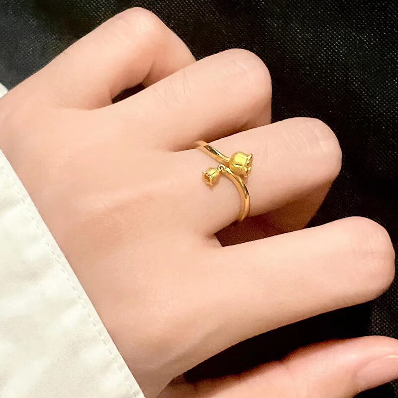 老凤凰【顺丰速运】999足金铃兰花戒指女指环5g黄金戒子小众生日时尚