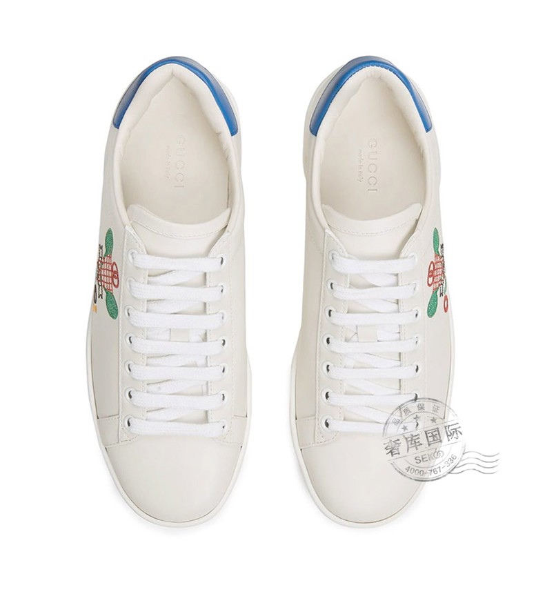 gucci古驰女鞋女士ace系列牛皮刺绣休闲小白鞋运动鞋602684yo709096