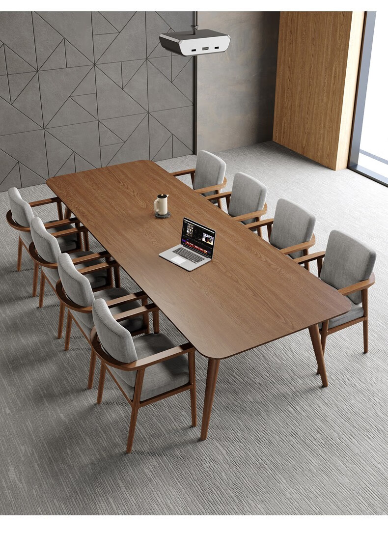 惠霏北欧简约现代原木办公桌实木会议桌工作台长桌洽谈桌子桌子