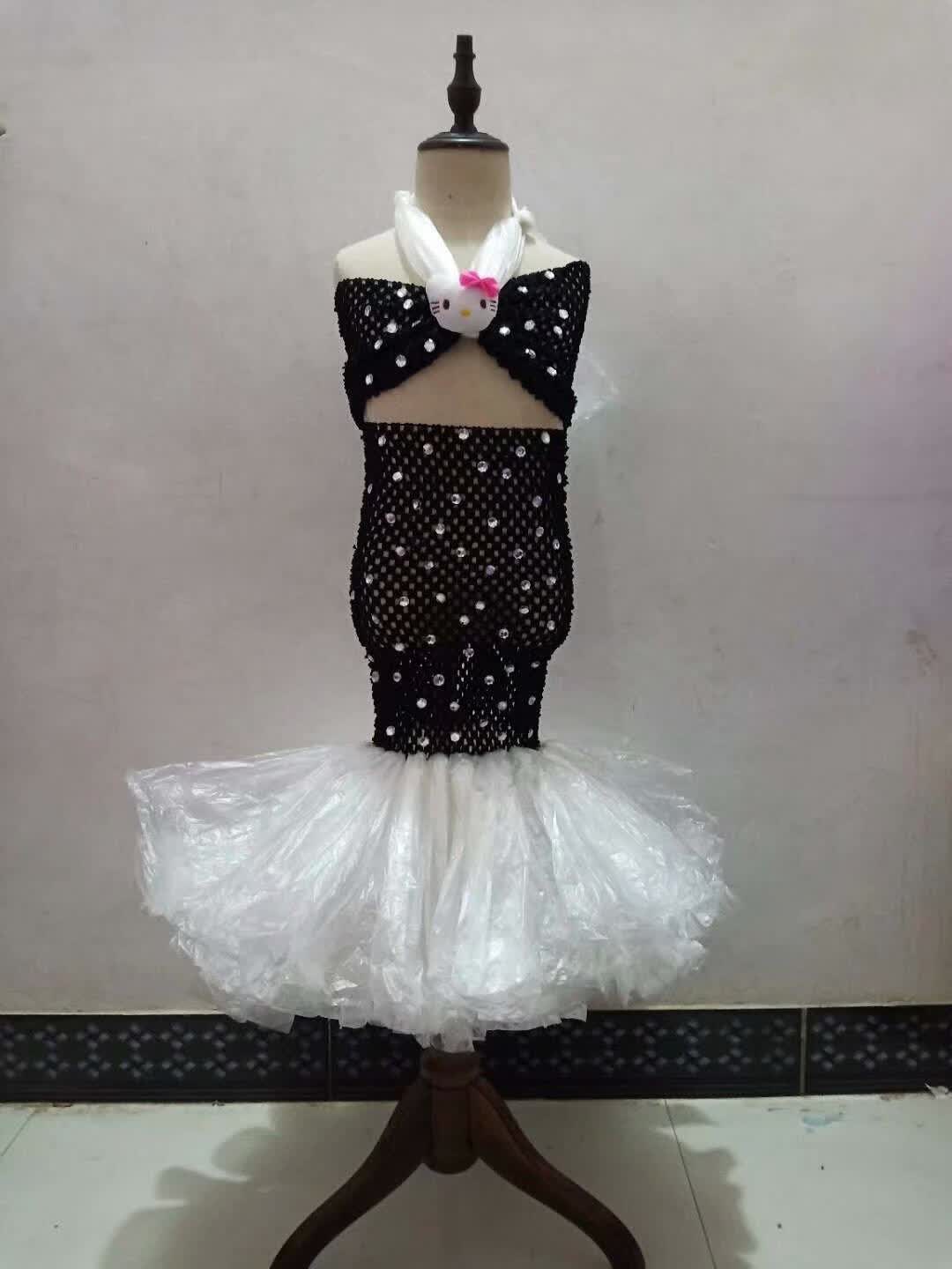 央紫 环保时装秀女孩儿童环保服装美人鱼手工diy半成品幼儿园亲子创意