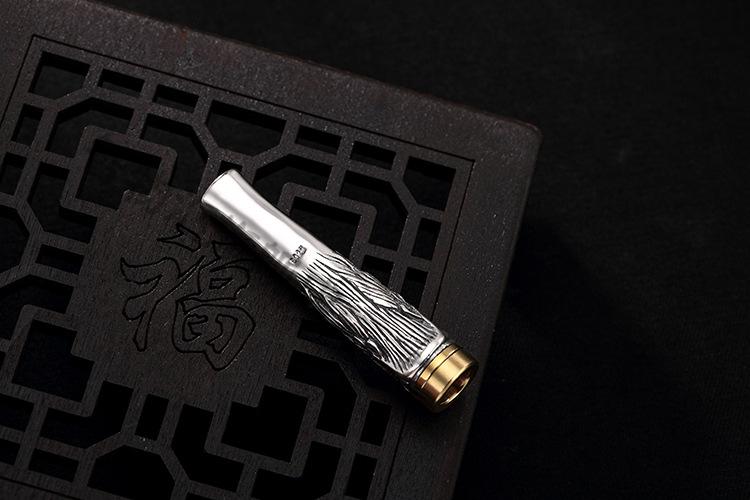 65轻奢高端60 纯银烟嘴过滤器纯银925复古做旧泰银哑光兽个性独特