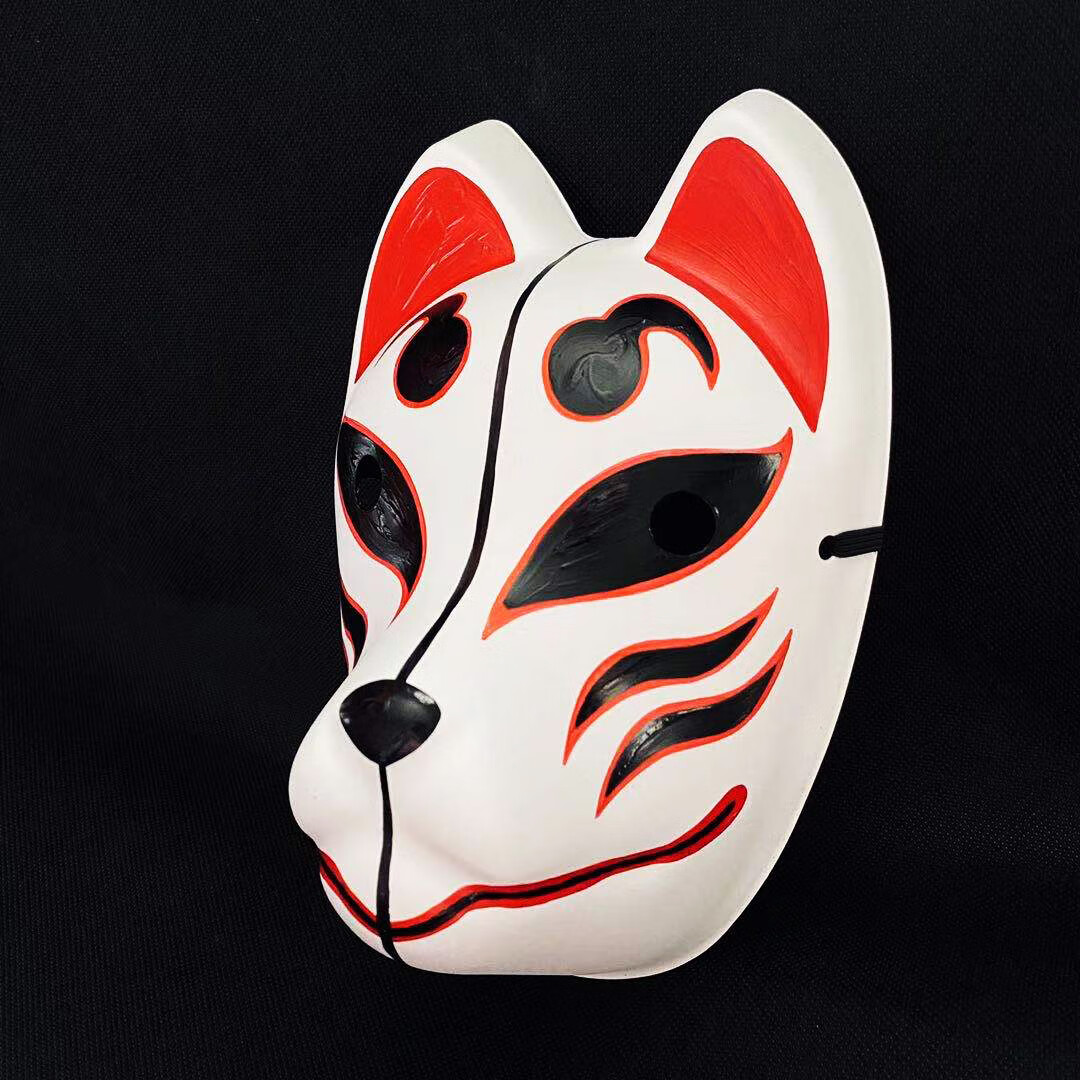 狐狸面具带耳朵手绘 萤火之森面具 日本狐狸面具 和风手绘面具 稻荷神