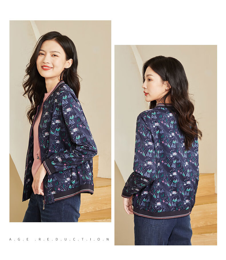 kuipai葵牌女装棒球服2022新款40岁中年妈妈时尚涂鸦印花拉链短外套女