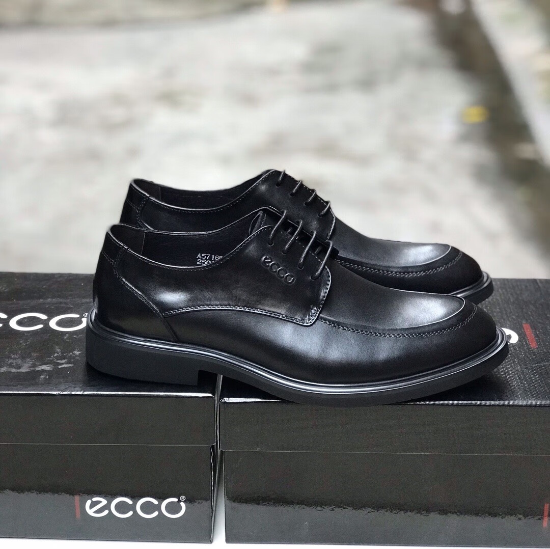 ecco爱步男鞋商务正装系带皮鞋简约复古牛皮英伦德比鞋婚鞋571683 浅