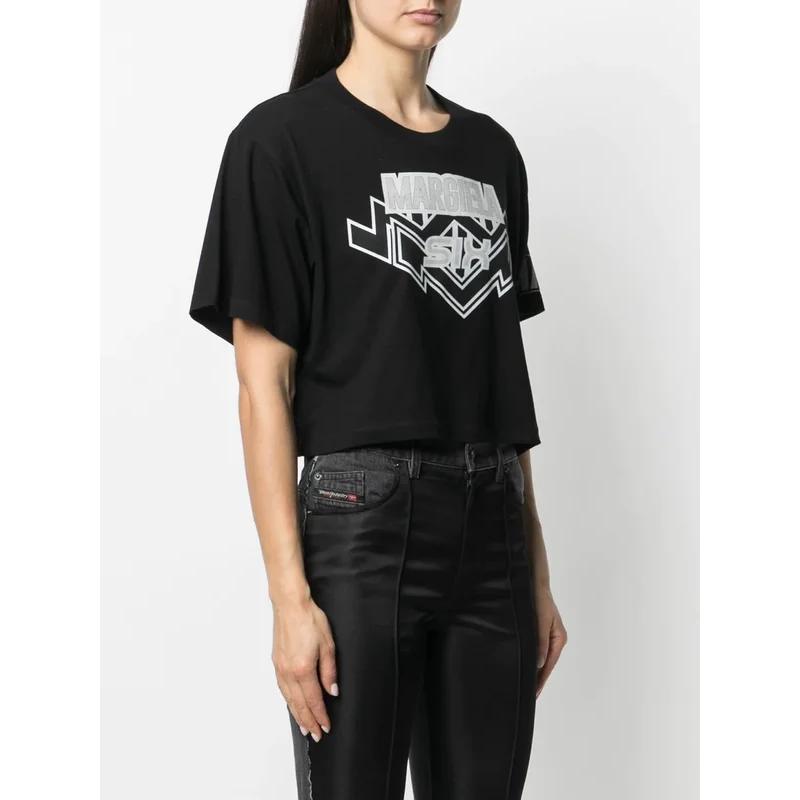 mm6 maison margiela马吉拉 上衣女士奢侈品黑色logo印花工艺短款t恤